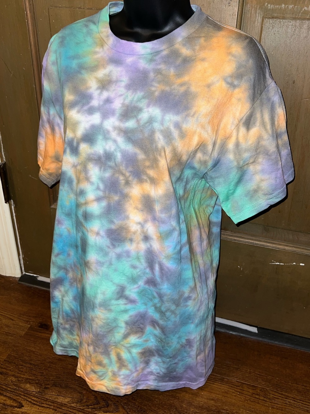 Halloween Tie Dye Handmade Colorful Short Sleeve Crewneck Cotton Shirt Size M - Picture 5 of 7